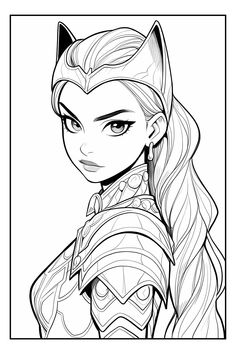 Black Widow Coloring Pages, Colouring Pages For Adults Woman, Super Hero Coloring Sheets, Female Character Coloring Page, Women Coloring Pages For Adults, Sailor Moon Coloring Pages Beautiful, Crown Drawing, Drawing Superheroes