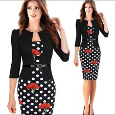 Plus Size Lady Elegant Printed Business Office Ol Floral Package Hip False Two Pieces Dress. Asian Size Is 3xl / Us Size Is 14 That What I See In Google West 37/94=Long 38/97 Chest 36/92 Long Sleeve Pencil Dress, Striped Tops Women, Casual Party Dresses, Evening Dress Fashion, Half Sleeve Dresses, Bodycon Dress Parties, Church Outfits, Two Piece Dress, Piece Dress