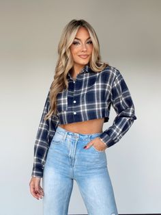 CT7020A navy plaid cropped top Cloud Ten Plaid Crop Top, Dresses Xs, Outfit Ideas, Crop Top, Hand Wash, Plaid, Lingerie, Crop Tops, Navy