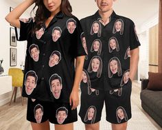 ❤ Hello, if you are looking for comfortable and beautiful pajama sets, congratulations, you have found it. Our new short-sleeved pajama sets for couples are customized with photos, you can send your favorite photos here and it will be a special customized anniversary gift! -This can be used as a special anniversary/wedding/Thanksgiving/Christmas/Valentine's Day gift. Our custom pajamas are made of polyester fabric, which is comfortable and skin-friendly, and can give you the best wearing feeling whether it's for everyday or sleeping. We offer free shipping on this product. We also offer a private customization service, you can print your photo or name on the pajamas. ❤Personalized Gifts -The pajamas set in our store accept personalized patterns and customization. You can choose from the de Custom Pajamas, Pajama Costume, Funny Pajamas, Couple Pajamas, Womens Pyjama Sets, Pajama Robe, Etsy Personalized Gifts, Gifts For Your Boyfriend, Pajamas Set