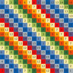 a colorful pattern with numbers and times on it's sides, all in different colors