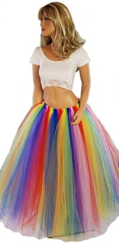 Long and Very Fluffy Rainbow Bright Tulle Skirt | Etsy Multicolor Tulle Tutu Dress For Costume Party, Whimsical Multicolor Summer Tutu Dress, Fun Multicolor Summer Tutu Dress, Multicolor Tutu Dress For Spring Party, Fairy Style Multicolor Tutu Party Dress, Multicolor Fairy Tutu Dress For Party, Fairy Style Multicolor Tutu Dress For Party, Summer Costume Party Tulle Skirt, Whimsical Multicolor Tulle Tutu Dress