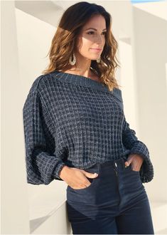 Off-the-shoulder sweater - Navy & White – VENUS Off The Shoulder Sweater With Flare Jeans, Fitted Off Shoulder Sweater, Off The Shoulder Knitt Sweater, Off The Shoulder Cableknit Sweater, Off The Shoulder Sweater Date, Off The Shoulder Wrap Sweater, Bra Tuck Sweater, White Off Shoulder, Beaded Drop Earrings