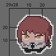 the pixel art is shown with measurements to make it look like she's wearing glasses