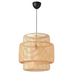 the light fixture is made out of bamboo and has an oval shape with holes on it