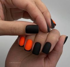 Black And Orange Nails, Coral Nails With Design, Simple Fall Nails, Squoval Nails, Edgy Nails, Nails Today, Matte Nails Design, Crazy Nails, Nail Art Designs Videos