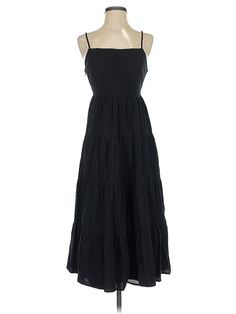 Unbranded Casual Dress Size: Small Black Dresses - used. 5% POLYESTER, 95% COTTON, DropWaist, Square, Midi/Calf Length, Sleeveless | Casual Dress - DropWaist: Black Dresses - Used - Size Small Black A-line Maxi Dress For Brunch, Black Tiered Maxi Dress For Brunch, Black Tiered Maxi Sundress, Black Tiered Dress For Daywear, Small Black Dress, Black Casual Dress, Black Dresses Casual, Black Dresses, Drop Waist