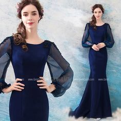 Navy Blue Formal Dress, Blue Formal Dress, Dress Pesta, Blue Dress Formal, Dress With Long Sleeves, Mermaid Evening Dresses, Prom Dresses With Sleeves, Prom Dresses Blue, Mermaid Prom Dresses