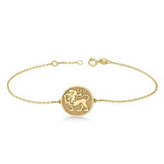 Flaunt your sun sign with the chic design of this Leo Coin Zodiac Bracelet bracelet, expertly crafted in 14k yellow gold. Wear it as a personal talisman or present it to a loved one as a special gift. This Coin Zodiac Bracelet is also available in the eleven other signs of the Zodiac. #bracelet #braceletsoftheday #braceletoftheday #braceletes #braceletstack #braceletshop #braceletlove #braceletswag #braceletsforsale #braceletlover #braceletset #braceletaddict Elegant Adjustable Zodiac Sign Jewelry, Celestial Style Yellow Gold Bracelet, Zodiac Sign Bracelet Jewelry Gift, Symbolic Yellow Gold Jewelry With Zodiac Sign, Symbolic Yellow Gold Zodiac Jewelry, Engraved 14k Gold Round Bracelets, Symbolic 14k Gold Bracelets, Symbolic Yellow Gold-plated Bracelets, Engraved 14k Gold Bracelet