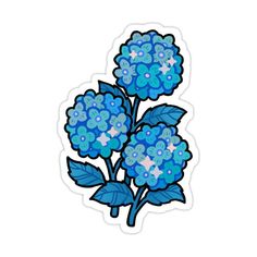 blue flowers with green leaves sticker