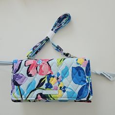 Vera Bradley Crossbody Wallet In Marian Floral Print Expandable Hand Strap And Detachable Crossbody Strap, Zipper Coin Compartment Measures Approx: 8.5" X 4.5" New With Tags Blue Wristlet For Travel, Blue Rfid Blocking Bags, Multicolor On-the-go Wallets, Diy Necktie, Necktie Projects, Diy Necktie Projects, Hand Strap, Crossbody Wallet, Mini Purse