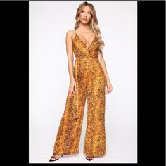 New With Tags Available Size Small Snakeskin Jumpsuit Spaghetti Straps Half Lined Double O Ring Belt Invisible Back Zipper 30” Inseam 100% Polyester Fashion Nova Jumpsuit, Ring Belt, Fashion Nova Pants, Fashion Nova Models, Fashion Nova Jeans, Gold Orange, Perfect Woman, O Ring, Cut And Style