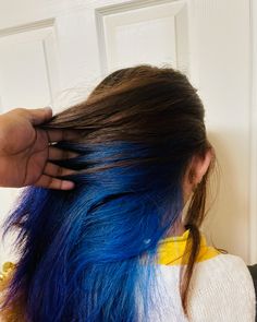 🫐Denim blue peek-a-boo🫐 This was my first vivid hair color client outside of cosmetology school. So grateful for her to trust me with her hair did this almost 2 years ago and I still think it -🍒 Posted 25-08-2024 #denimblue #denimbluehair #bluehair #hairpeekaboo #rosevillehairstylist #peekaboo #bluepeekaboo #denimbluehaircolour Denim Blue Hair, Aussie Hair Products, Vivid Hair, Vivid Hair Color, Cosmetology School