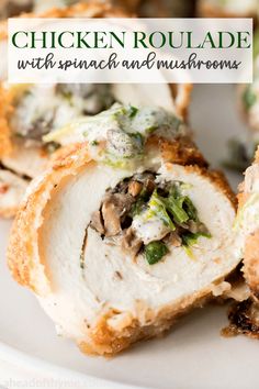 chicken roulade with spinach and mushrooms is an easy appetizer for any occasion