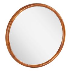 a round wooden mirror on a white background