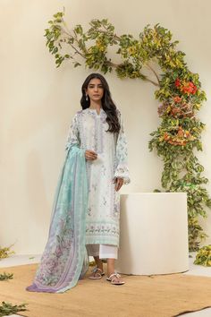 Dhanak DU-3137 L-green  Printed Lawn Everyday Basics Lawn Collection Organza Suits, Organza Sleeves, Lawn Fabric, Silk Trousers, Lawn Suits, Pakistani Suits, Organza Fabric, Pakistani Designers, Fabric Stores Online