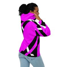 Womens Graphic Zip Hoodie Black And Pink Pattern - Womens | Hoodies | Zip Front Pink Pattern, Fabric Collars, Black And Pink, Care Label, Collar And Cuff, Spandex Fabric, Black Hoodie, Zip Hoodie, Unisex Hoodies