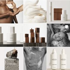 the collage shows different types of skin care products, including soaps and lotions