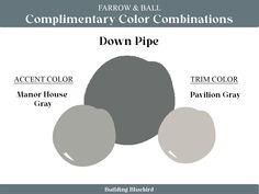 the different shades of gray paint for walls and ceilings with text that reads complimentary color combinations down pipe