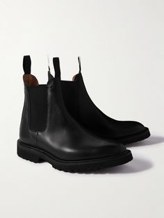 Tricker's 'Gigio' Chelsea boots were originally designed for rural pursuits like horseback riding. They've been handmade in the label's Northampton factory from polished leather and feature elasticated side panels and elongated pull tabs, so you can get them on and off with ease. Classic Boots With Vibram Sole In Vegetable Tanned Leather, Classic Chelsea Boots With Vibram Sole For Fall, Business Leather Chelsea Boots With Vibram Sole, Men’s Chelsea Boots, Doc Marten Chelsea Boot Outfit, Doc Marten Chelsea Boots, Doc Marten Chelsea, Chelsea Boots Outfits, Trickers Shoes