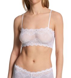 This cropped cami bralette will give you the sexy look you want for a fun night out. Or, you can wear this style underneath your top for comfortable support. Unlined (unpadded) cami bralette is wireless for light support. See-through lace has scalloped edges for a sophisticated touch. Elastic spaghetti straps fully adjust in back with coated metal hardware and have restricted stretch. Pullover styling. Made in the USA. Please note: Model is wearing nipple covers (not included) for modesty. Only Sheer White Lace Bra, White Lace Delicate Bra, White Delicate Lace Fitted Bra, Lace Camisole Crop Top, Bra Friendly, Beach-ready Bra-friendly Lace Crop Top, Halter Bra Top, White Bralette, White Bras, Only Hearts