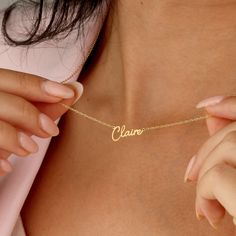 Introducing our Name Necklace--a personalized and timeless masterpiece. Your chosen name elegantly designed in a classic font. Crafted with precision, it features high-quality materials for lasting beauty. The adjustable chain ensures a comfortable fit for all. Whether a sentimental gift or a personal keepsake, our Name Necklace adds a touch of classic elegance to your style. Embrace the power of personalization and wear your name with pride--a stunning and meaningful addition to your jewelry collection. 💎 All our dainty jewelry are handmade with love! ➜ Material: REAL 925 STERLING SILVER ➜ Finish: STERLING SILVER * 18K GOLD * ROSE GOLD ❤ P E R F E C T    G I F T   C H O I C E ❤ The Cross Name Necklace is packed in a delicate gift box.  This Necklace is perfect for gifting on any occasion Dainty Heart-shaped Name Necklace For Personalized Gift, Elegant Personalized Metal Name Necklace, Personalized Gift Heart-shaped Name Necklace, Valentine's Day Silver Gold-plated Name Necklace, Heart-shaped Name Necklace With Custom Name For Personalized Gift, Jewelry Name, Name Pendant, Classic Fonts, Gold Name Necklace