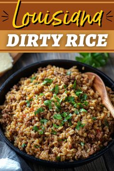 a bowl filled with rice and garnished with parsley