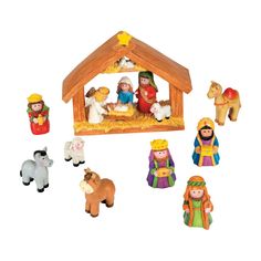 a nativity scene with figurines and toys