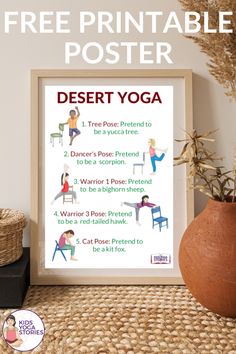 a printable poster with the words, free printable poster desert yoga on it