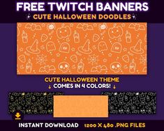 three halloween banners with different patterns and colors for free twitch banner templates