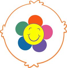 a colorful flower with a smiley face on the center and four petals in the middle