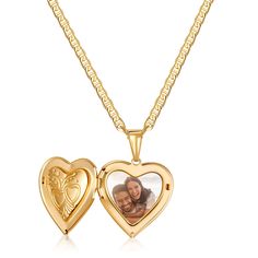 PRICES MAY VARY. Exquisite 18K gold plated heart locket pendant for a captivating and timeless look. Hidden compartment within the locket allows you to preserve and carry your most cherished memories, such as photos or sentimental tokens. Intricate design and smooth polished surface exude sophistication and grace, making it an elegant accessory for any occasion. The perfect gift choice to symbolize love and everlasting affection, whether it's for a birthday, anniversary, graduation, or any speci Gold Round Pendant Locket Necklace With Charms, Gold Charms Locket Necklace Keepsake, Gold Plated Heart Locket Pendant Necklace, Wedding Heart Pendant Gold Plated Locket Necklace, Valentine's Day Anniversary Round Pendant Locket Necklace, Gold Plated Heart Pendant Locket Necklace For Valentine's Day, Gold Heart Locket Necklaces, Gold-plated Heart Pendant Locket Necklace, Double Heart Locket Charm Necklace For Keepsake