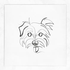 a black and white drawing of a dog's face