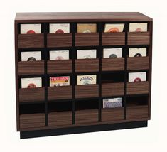 a book shelf with many cards on it