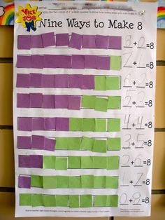 a bulletin board with paper strips on it and the words nine ways to make 8