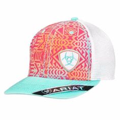 Ariat Womens Hat Baseball Cap Snap Mesh Back Multi 1512897 Ariat Hats, Turquoise Logo, Lady Logo, Country Hats, Turquoise Western, Pink Cap, Womens Hat, Western Accessories, Shield Logo