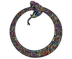 a colorful snake is in the middle of a circular shape, with many colors on it