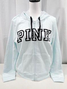 Victoria's Secret PINK Perfect Full Zip Hoodie Block Logo Mint Green Medium New Pink Victoria Secret Jacket, Sweat Suits Outfits, Mint Outfit, Mint Logo, Country Jeans, Suits Outfits, Pink Outfits Victoria Secret, Sweat Suits, Block Logo