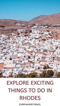 Aerial view of a hillside village in Rhodes with white buildings and arid landscape. Greece Places To Visit, Greece Bucket List, Places In Greece, Rhodes Greece, Greece Islands, Beach Lover, Unforgettable Memories, Ancient Ruins, Beach Lovers