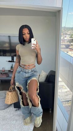 Black Pretty Girl Aesthetic Outfits, Bodysuit With Jean Jacket, Olive Green Outfits For Black Women, Aquarium Outfit Ideas Black Women, Big Jeans Outfit Black Women, Outfits With Leather Pants Black Women, Movie Date Outfits Black Women, Clothing Styles Black Women, Plt Jeans Outfit