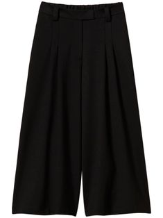 black stretch-design high-waisted cropped concealed fly and button fastening belt loops pleat detailing two side slit pockets logo plaque wide leg Wardrobe Edit, Suit Accessories, Exclusive Fashion, Cropped Trousers, Black Stretch, Jacket Tops, Bottoms Pants, Suits For Women, Clothes For Sale