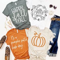 Cricut Projects Vinyl, Silhouette Projects, Happy Fall, Personalized T Shirts, Look Chic, Crew Neck Tee