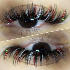 Christmas Eyelashes Extensions, Red And Green Lash Extensions, Color Eyelash Extensions Styles, Holiday Lash Extensions, Unique Lash Extensions, Christmas Lashes Extensions, Christmas Eyelash Extensions