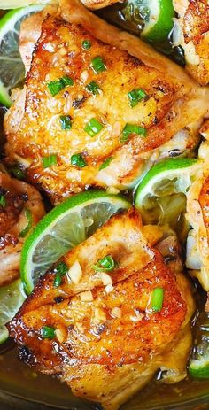 chicken with limes and onions in a pan