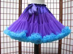 "This listing is for a custom version of the pictured super-full double layer nylon chiffon pettiskirt with satin waist. The pictured pettiskirt was designed for a 26\" (66cm) waist and is 21\" (53,5cm) long. It is displayed on a dress form with a 22\" (56cm) waist. You can choose any length up to 25\" (63,5cm) long. I will lengthen the tiers to achieve a longer length. The \"look\" of the pettiskirt becomes more A-line as I make it longer. If you would prefer this style in other colors or a sol Fitted Blue Skirt With Attached Cancan, Girly Dresses, Dress Form, Sewing Ideas, Petticoat, Double Layer, Tulle Skirt, Custom Sizing, Womens Skirt