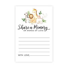 a postcard with the words share a memory on it and two giraffes