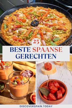 3 foto's met spaanse gerechten chorizo, gazpacho en paella 21 Diner, Diner, Snacks, Essen