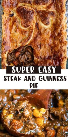 steak and guinness pie with text overlay that reads super easy steak and guinness pie