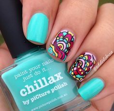 Paisley Nails, Beautiful Nail Polish, Picture Polish, Blue Nail Designs, Great Nails, Nail Polish Designs, Nail Art Galleries, Blue Makeup, Nail Art Ideas