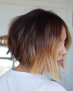 Now is the best time to look at the trendiest ombre hair ideas. This blunt bob with ombre for short hair is an absolute stunner! You can show this to your stylist at your next hair appointment. Check out our page to see more. // Photo Credit: @casistauffer on Instagram Short Bob Color Ideas Brunettes, Root Melt On Short Hair, Short Hair Ombre Balayage Brunettes, Ombre Hair Color Bob Haircuts, Bayalage Bob Hair, Short Bob With Highlights Brunette, Bayalage Bob Straight, Autumn Bob Hair Colour, Hair Color Ideas For Brunettes With Short Hair